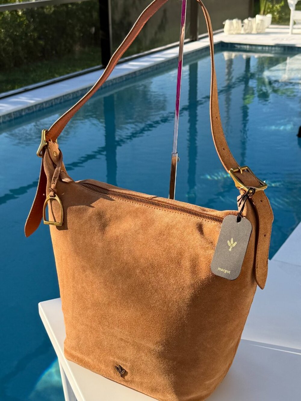 Margot Sienna Large Bucket Camel/Tan Suede Leather Shoulder Bag NWT